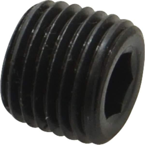 Unbrako - 1/4-18, 7/16" OAL, Alloy Steel Socket Pressure Plug - 3/4" Taper per Foot, 1/4" Hex Key - Eagle Tool & Supply