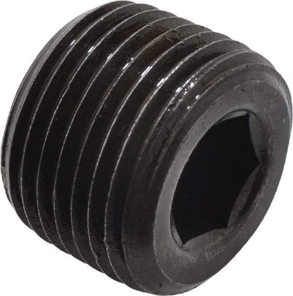 Unbrako - 3/8-18, 1/2" OAL, Alloy Steel Socket Pressure Plug - 3/4" Taper per Foot, 5/16" Hex Key - Eagle Tool & Supply