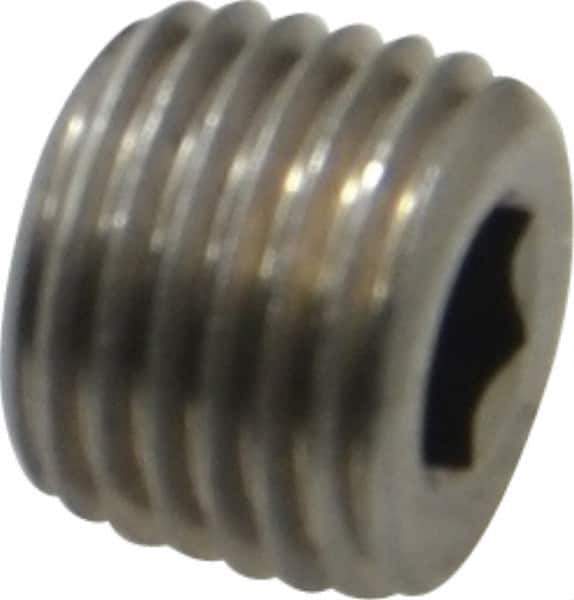 Unbrako - 1/4-18, 7/16" OAL, Stainless Steel Socket Pressure Plug - 3/4" Taper per Foot, 1/4" Hex Key - Eagle Tool & Supply