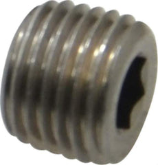 Unbrako - 1/4-18, 7/16" OAL, Stainless Steel Socket Pressure Plug - 3/4" Taper per Foot, 1/4" Hex Key - Eagle Tool & Supply
