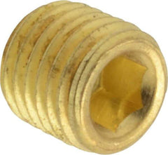 Unbrako - 1/16-27, 5/16" OAL, Brass Socket Pressure Plug - 3/4" Taper per Foot, 5/32" Hex Key - Eagle Tool & Supply