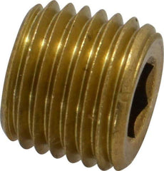 Unbrako - 1/4-18, 7/16" OAL, Brass Socket Pressure Plug - 3/4" Taper per Foot, 1/4" Hex Key - Eagle Tool & Supply