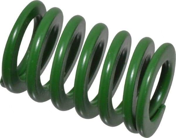 Associated Spring Raymond - 16mm Hole Diam, 8mm Rod Diam, 1" Free Length, Green Die Spring - 184.4 N Max Deflection, 10.3mm Max Deflection, Light Duty, Chromium Alloy Steel - Eagle Tool & Supply