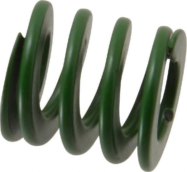 Associated Spring Raymond - 25mm Hole Diam, 12.5mm Rod Diam, 1" Free Length, Green Die Spring - 1020 N Max Deflection, 10.2mm Max Deflection, Light Duty, Chromium Alloy Steel - Eagle Tool & Supply