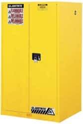 Justrite - 2 Door, 2 Shelf, Yellow Steel Standard Safety Cabinet for Flammable and Combustible Liquids - 65" High x 34" Wide x 34" Deep, Manual Closing Door, 3 Point Key Lock, 60 Gal Capacity - Eagle Tool & Supply