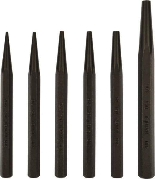 Mayhew - 6 Piece, 3/32 to 5/16", Starter Punch Set - Hex Shank, Steel, Comes in Pouch - Eagle Tool & Supply