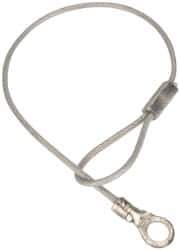 Made in USA - 6" Long, Steel Cable Loop & Eye End, Quick Release Pin Lanyard - 3/64" Cable Diam, #10 Hole Diam, Nylon Cable, Galvanized Finish - Eagle Tool & Supply
