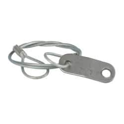 Made in USA - 18" Long, Steel Cable Loop & Tab with Hole End, Quick Release Pin Lanyard - 3/64" Cable Diam, 13/64" Hole Diam, Nylon Cable, Galvanized Finish - Eagle Tool & Supply