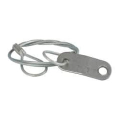 Made in USA - 18" Long, Steel Cable Loop & Tab with Hole End, Quick Release Pin Lanyard - 3/64" Cable Diam, 13/64" Hole Diam, Nylon Cable, Galvanized Finish - Eagle Tool & Supply