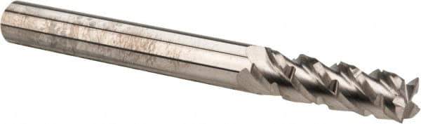 Accupro - 3/16" Diam, 5/8" LOC, 4 Flute Solid Carbide Roughing & Finishing Square End Mill - Uncoated, 2" OAL, 3/16" Shank Diam, Straight Shank, 40° Helix, Centercutting, Regular Length - Eagle Tool & Supply