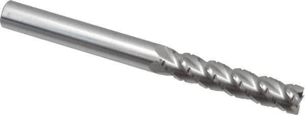 Accupro - 3/8" Diam, 1-3/4" LOC, 4 Flute Solid Carbide Roughing & Finishing Square End Mill - Uncoated, 4" OAL, 3/8" Shank Diam, Straight Shank, 40° Helix, Centercutting, Extra Long Length - Eagle Tool & Supply