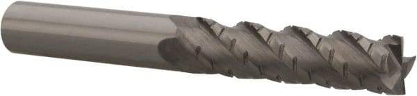 Accupro - 1/2" Diam, 2" LOC, 4 Flute Solid Carbide Roughing & Finishing Square End Mill - Uncoated, 4" OAL, 1/2" Shank Diam, Straight Shank, 40° Helix, Centercutting, Long Length - Eagle Tool & Supply