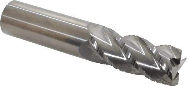 Accupro - 1" Diam, 2-1/4" LOC, 4 Flute Solid Carbide Roughing & Finishing Square End Mill - Uncoated, 5" OAL, 1" Shank Diam, Straight Shank, 40° Helix, Centercutting, Long Length - Eagle Tool & Supply