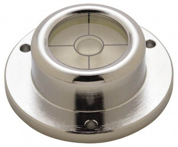 Geier & Bluhm, Inc. - 1-3/4 Inch Base Diameter x 0.63 Inch Overall Height, 1 Circle, Brass Bull's Eye Circular Level - 0.315 Inch Vial Diameter, 13/16 Inch Inner Diameter, 0.12 Inch Mounting Hole Diameter, 0.1 Inch Sensitivity, -40 to 160°F, Cross Lines - Eagle Tool & Supply