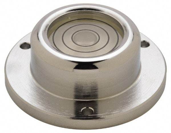 Geier & Bluhm, Inc. - 1-3/4 Inch Base Diameter x 0.63 Inch Overall Height, 3 Circles, Brass Bull's Eye Circular Level - 0.3 Inch Vial Diameter, 13/16 Inch Inner Diameter, 0.12 Inch Mounting Hole Diameter, 30 min Sensitivity, -40 to 150°F - Eagle Tool & Supply