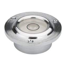 Geier & Bluhm, Inc. - 11/16 Inch Base Diameter x 0.41 Inch Overall Height, 1 Circle, Brass Bull's Eye Circular Level - 0.22 Inch Vial Diameter, 1/2 Inch Inner Diameter, 0.07 Inch Mounting Hole Diameter, 0.1 Inch Sensitivity, -40 to 165°F - Eagle Tool & Supply