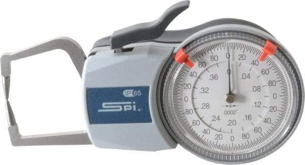 SPI - 0.4 Inch Max Measurement, 0.0002 Inch Graduation, Outside Dial Caliper Gage - 1.37 Inch Leg Length, 0.0008 Inch Accuracy - Eagle Tool & Supply