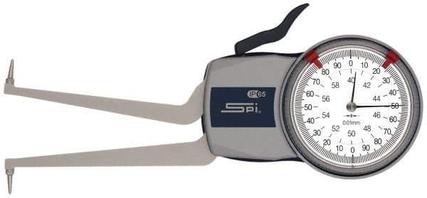 SPI - 40 to 60mm Inside Dial Caliper Gage - 0.01mm Graduation, 0.03mm Accuracy, 85mm Leg Length, 8.3mm Deep x 1.2mm Wide Groove, Ball Contact Points - Eagle Tool & Supply