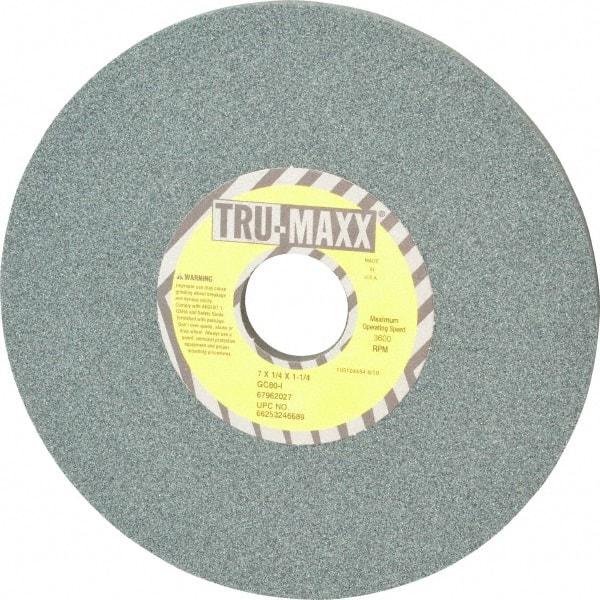 Tru-Maxx - 7" Diam x 1-1/4" Hole x 1/4" Thick, I Hardness, 80 Grit Surface Grinding Wheel - Silicon Carbide, Type 1, Medium Grade, 3,600 Max RPM, Vitrified Bond, No Recess - Eagle Tool & Supply