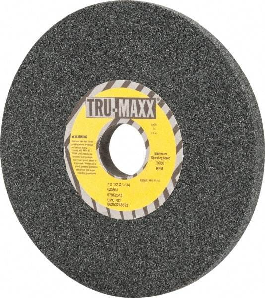 Tru-Maxx - 7" Diam x 1-1/4" Hole x 1/2" Thick, I Hardness, 60 Grit Surface Grinding Wheel - Silicon Carbide, Type 1, Medium Grade, 3,600 Max RPM, Vitrified Bond, No Recess - Eagle Tool & Supply