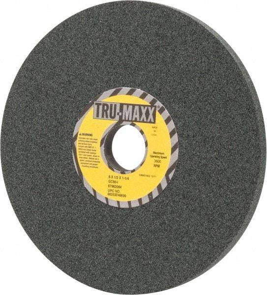 Tru-Maxx - 8" Diam x 1-1/4" Hole x 1/2" Thick, I Hardness, 80 Grit Surface Grinding Wheel - Silicon Carbide, Type 1, Medium Grade, 3,600 Max RPM, Vitrified Bond, No Recess - Eagle Tool & Supply