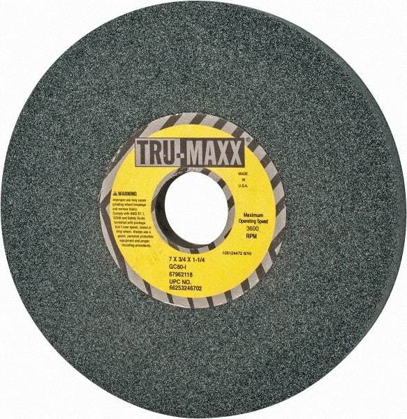 Tru-Maxx - 7" Diam x 1-1/4" Hole x 3/4" Thick, I Hardness, 80 Grit Surface Grinding Wheel - Silicon Carbide, Type 5, Medium Grade, 3,600 Max RPM, Vitrified Bond, One-Side Recess - Eagle Tool & Supply