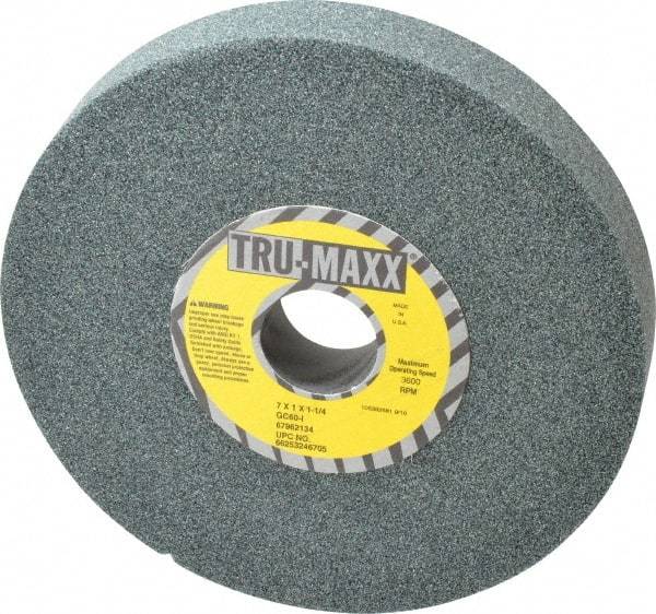 Tru-Maxx - 7" Diam x 1-1/4" Hole x 1" Thick, I Hardness, 60 Grit Surface Grinding Wheel - Silicon Carbide, Type 5, Medium Grade, 3,600 Max RPM, Vitrified Bond, One-Side Recess - Eagle Tool & Supply