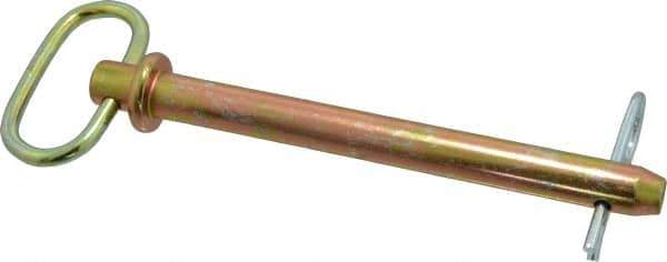 Made in USA - 5/8" Pin Diam, 6-1/2" Long, Zinc Plated Steel Pull Ring Hitch Pin - 5-3/4" Usable Length - Eagle Tool & Supply