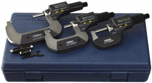 Fowler - 0 to 3" Range, 0.001mm Resolution, IP54, Electronic Outside Micrometer Sets - 0.0001" Accuracy, Friction Thimble, - Eagle Tool & Supply
