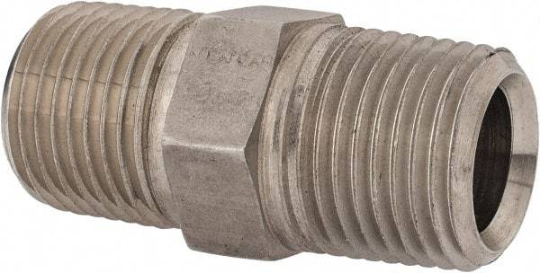 Parker - 1/2 Male Thread, Stainless Steel Industrial Pipe Hex Nipple - MNPTF, 300 psi - Eagle Tool & Supply