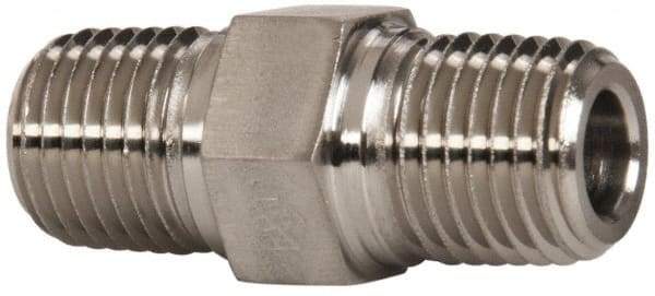 Parker - 1/4 Male Thread, Stainless Steel Industrial Pipe Hex Nipple - MNPTF, 7,200 psi - Eagle Tool & Supply