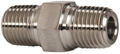 Parker - 1/4 Male Thread, Stainless Steel Industrial Pipe Hex Nipple - MNPTF, 7,200 psi - Eagle Tool & Supply