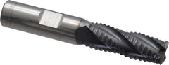 ProMax - 1/2" Diam, Coarse Pitch, 1-1/4" LOC, 4 Flute Solid Carbide 0.055-0.065" Corner Radius Roughing End Mill - AlTiN Finish, 3" OAL, 1/2" Shank Diam, Single End, Centercutting, 30° Helix - Eagle Tool & Supply