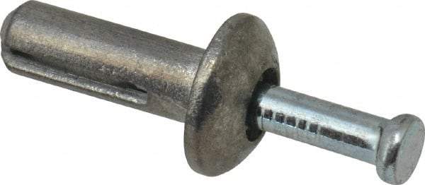 Powers Fasteners - 1/4" Diam, 1/4" Drill, 3/4" OAL, 1-1/8" Min Embedment Hammer Drive Concrete Anchor - Steel (Drive Pin)/Zamac Alloy (Body), Zinc-Plated Finish, Mushroom Head - Eagle Tool & Supply