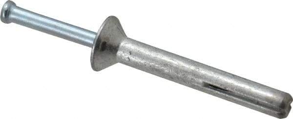 Powers Fasteners - 1/4" Diam, 1/4" Drill, 2" OAL, 7/8" Min Embedment Hammer Drive Concrete Anchor - Steel (Drive Pin)/Zamac Alloy (Body), Zinc-Plated Finish, Flat Head - Eagle Tool & Supply