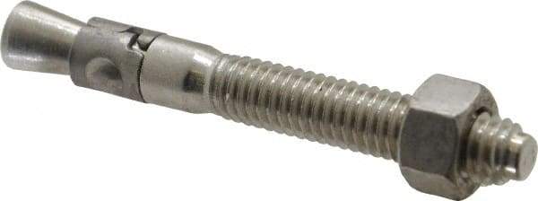 Powers Fasteners - 3/8" Diam, 3/8" Drill, 3" OAL, 1-1/4" Min Embedment Wedge Expansion Concrete Anchor - 304 Stainless Steel, Hex Nut Head, Hex Drive, 1-7/8" Thread Length - Eagle Tool & Supply