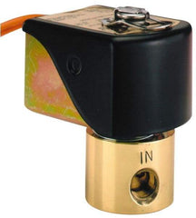Parker - 1/4" Port, Two Way, Direct Acting, Brass Solenoid Valve - Normally Open, 30 Max PSI, NBR Seal - Eagle Tool & Supply