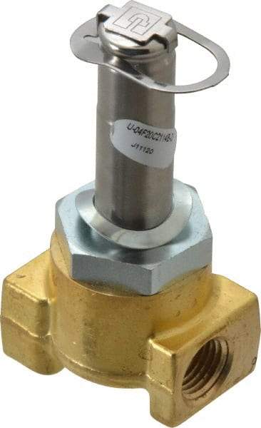 Parker - 1/4" Port, Two Way, Direct Acting, Brass Solenoid Valve - Normally Closed, 100 Max PSI, NBR Seal - Eagle Tool & Supply