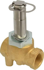 Parker - 3/8" Port, Two Way, Direct Acting, Brass Solenoid Valve - Normally Closed, 150 Max PSI, NBR Seal - Eagle Tool & Supply