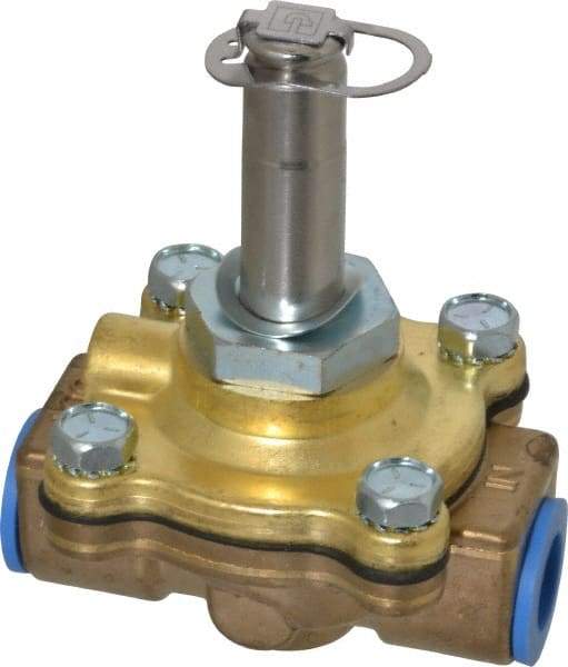Parker - 3/8" Port, Two Way, Piloted Diaphragm, Brass Solenoid Valve - Normally Closed, 150 Max PSI, NBR Seal - Eagle Tool & Supply