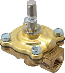 Parker - 3/8" Port, Two Way, Piloted Diaphragm, Brass Solenoid Valve - Normally Closed, 200 Max PSI, NBR Seal - Eagle Tool & Supply