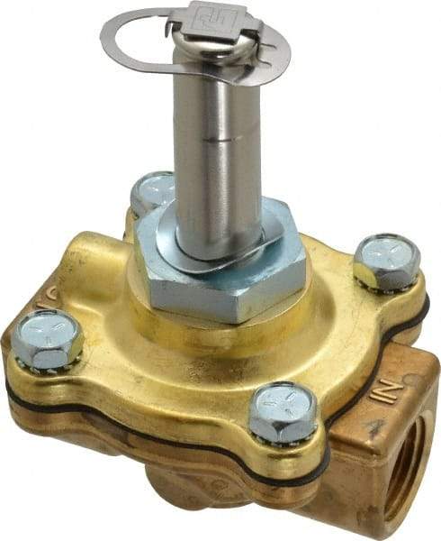 Parker - 1/2" Port, Two Way, Piloted Diaphragm, Brass Solenoid Valve - Normally Closed, 150 Max PSI, NBR Seal - Eagle Tool & Supply