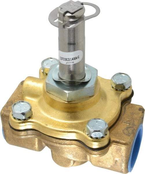 Parker - 3/4" Port, Two Way, Piloted Diaphragm, Brass Solenoid Valve - Normally Closed, 150 Max PSI, NBR Seal - Eagle Tool & Supply