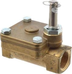 Parker - 1" Port, Two Way, Piloted Diaphragm, Brass Solenoid Valve - Normally Closed, 300 Max PSI, NBR Seal - Eagle Tool & Supply