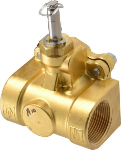 Parker - 1-1/4" Port, Two Way, Piloted Diaphragm, Brass Solenoid Valve - Normally Closed, 150 Max PSI, NBR Seal - Eagle Tool & Supply