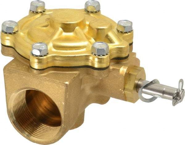 Parker - 1-1/2" Port, Two Way, Piloted Diaphragm, Brass Solenoid Valve - Normally Closed, 150 Max PSI, NBR Seal - Eagle Tool & Supply