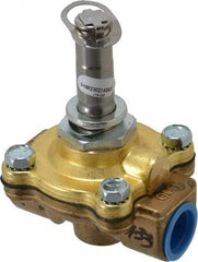 Parker - 1/2" Port, Two Way, Piloted Diaphragm, Brass Solenoid Valve - Normally Open, 150 Max PSI, NBR Seal - Eagle Tool & Supply