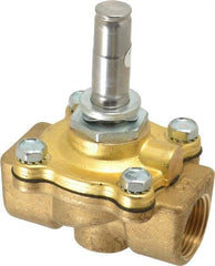 Parker - 3/4" Port, Two Way, Piloted Diaphragm, Brass Solenoid Valve - Normally Open, 150 Max PSI, NBR Seal - Eagle Tool & Supply