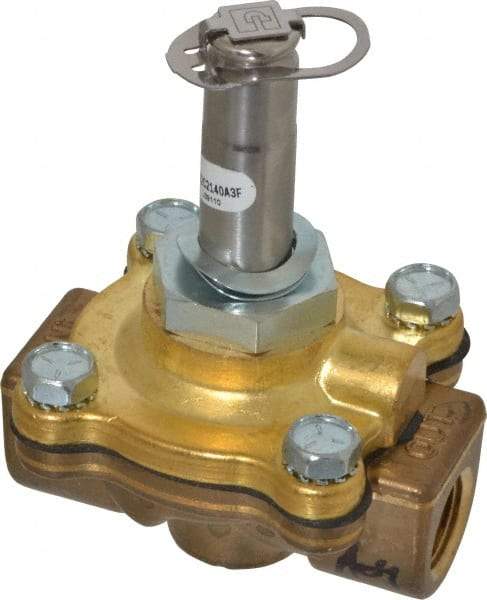Parker - 3/8" Port, Two Way, Piloted Diaphragm, Brass Solenoid Valve - Normally Closed, 125 Max PSI, NBR Seal - Eagle Tool & Supply
