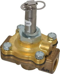Parker - 3/8" Port, Two Way, Piloted Diaphragm, Brass Solenoid Valve - Normally Closed, 125 Max PSI, NBR Seal - Eagle Tool & Supply